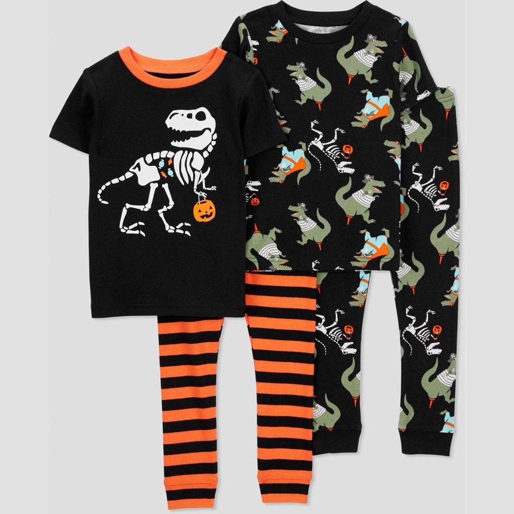 Carter's Toddler Boys' Short Sleeve 4pc Halloween Dino Pajama Set - Black/Orange